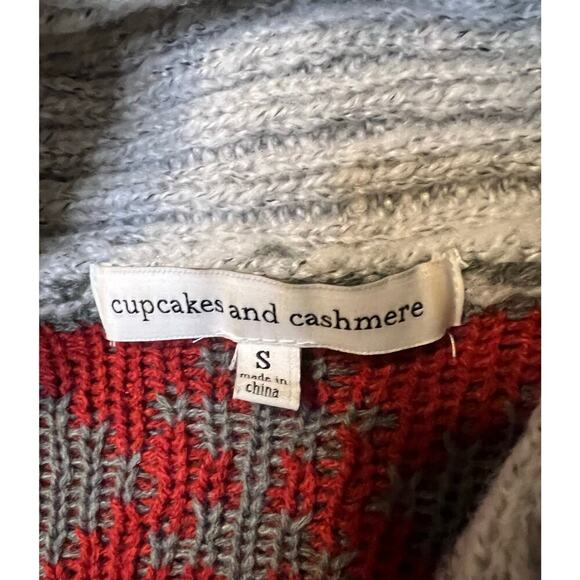 Cupcakes & Cashmere Gray Red Aztec Knit Long Cardigan Sweater Women’s Size Small - Picture 3 of 3